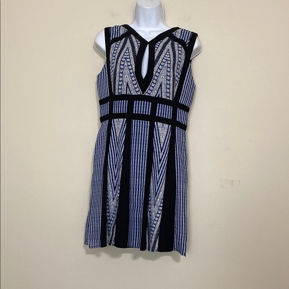 BCBG MAXAZRIA women fit flare dress PERLA print Bleu event luxury office 06 boho - Picture 2 of 11